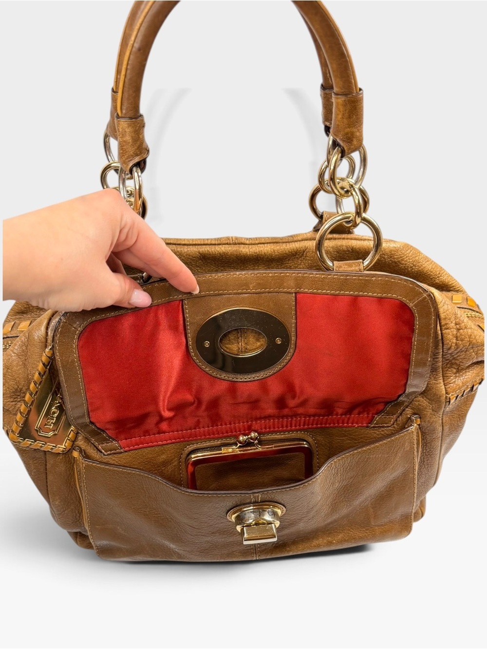 ๐ป Vintage Coach Whipstitch Turnlock Kisslock Slouchy Satchel โ RARE - Picture 6 of 15